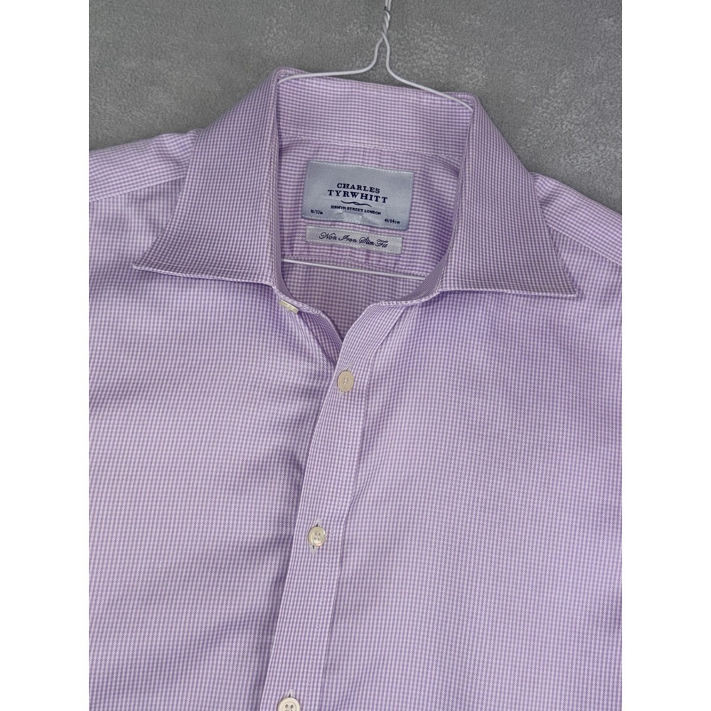 Charles Tyrwhitt Mens 16X33 Non Iron Slim Fit Dress Shirt Purple Houndstooth
